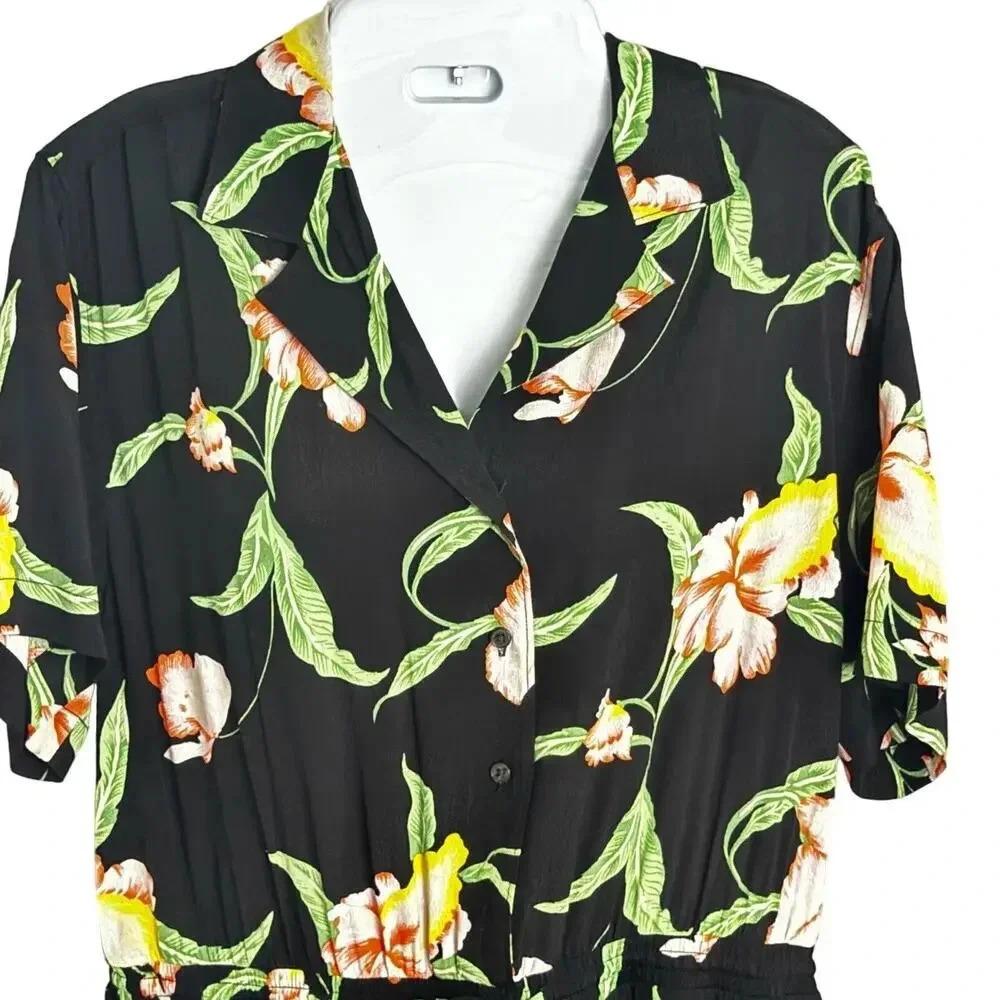 Levi's Celeste Cropped Jumpsuit Mulit-Color Hawaiian Floral Tropical Print SZ S - Picture 2 of 10